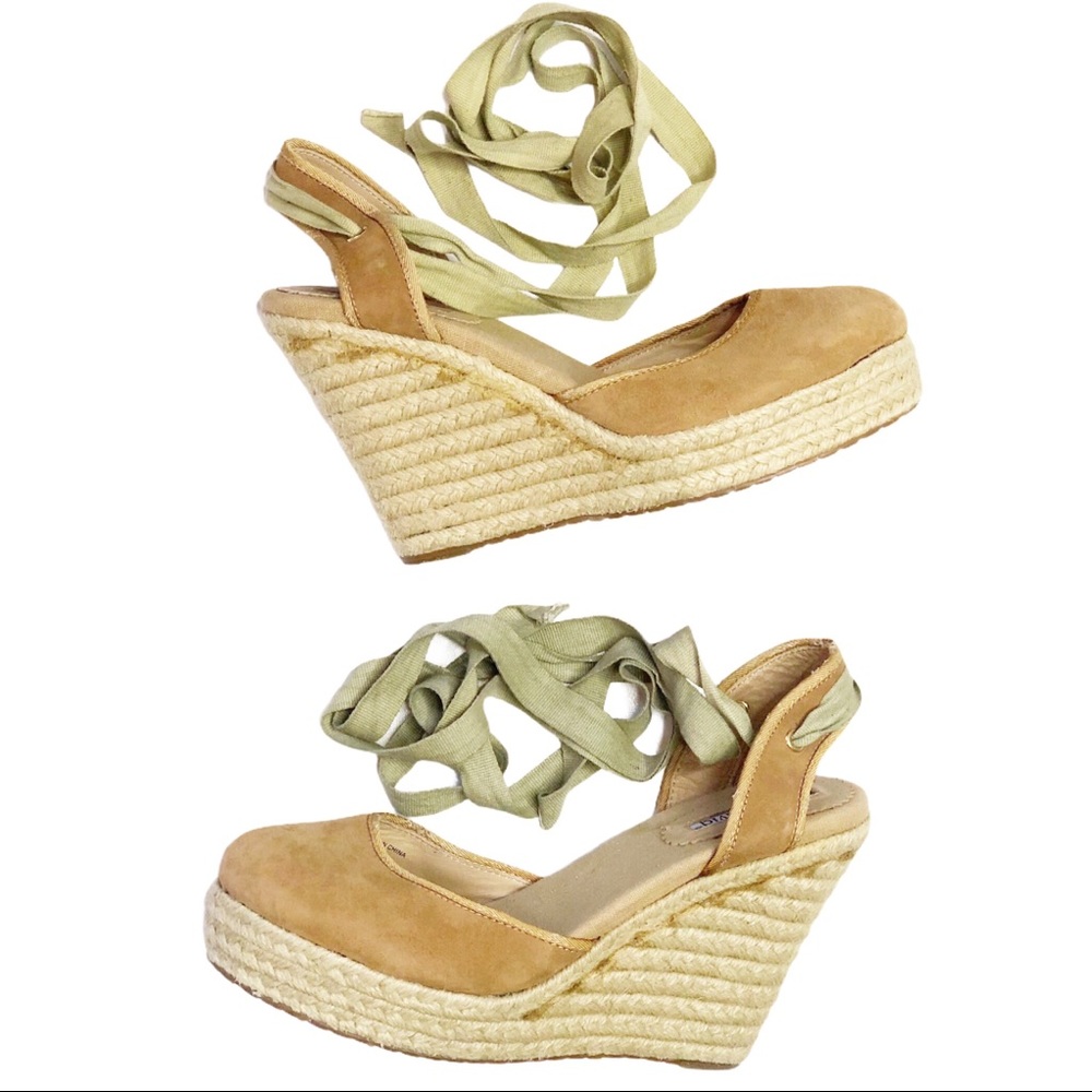 Charles David Camel Suede Ballerina Wedges Size 8